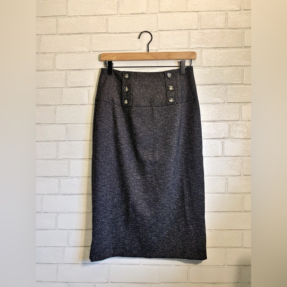 Iz Byer CA Charcoal Gray Salt & Pepper Pencil Stretch Midi Skirt Cocktail Ready